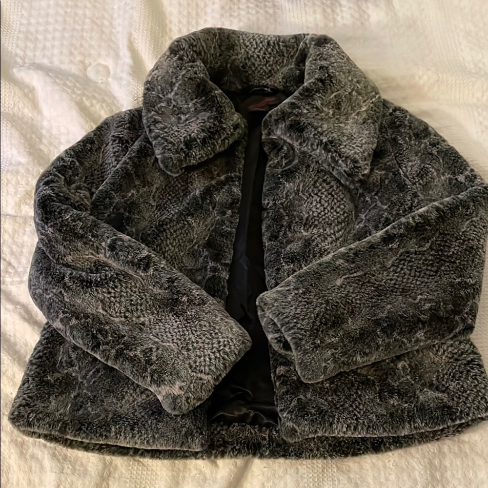 Christian Siriano Gray Bomber Jacket Plush Fuzzy Material